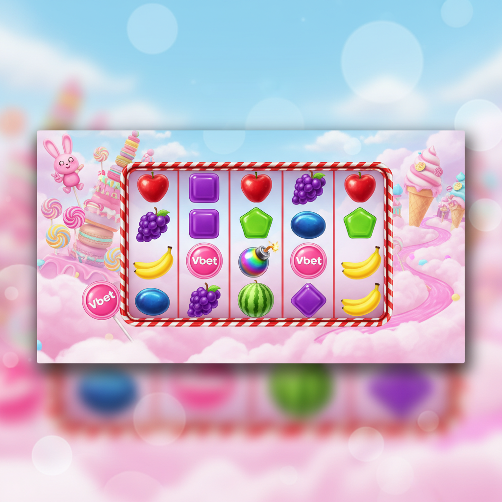 Sweet Bonanza slot machine cu bomboane colorate, fructe si lollipop-uri Vbet in lumea fantastica roz si mov